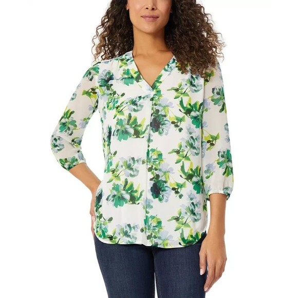 Jones New York Women's Floral-Print 3/4-Sleeve Tunic Top, NYC WhiteKelly Multi S - Picture 1 of 3